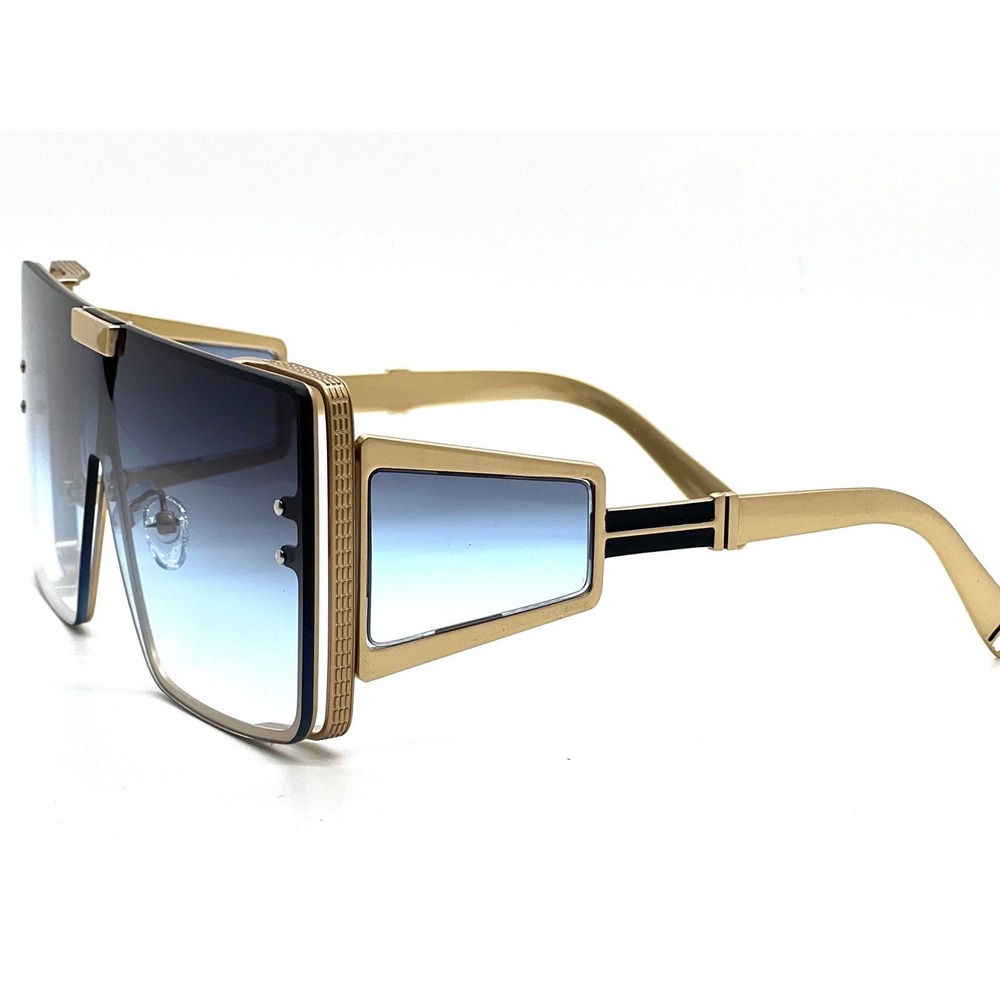 Sunglasses Women Men Blue Graient Lens Oversized Rectangular Metal Lentes Gafas - Picture 3 of 11